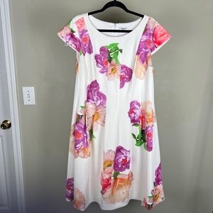 Calvin Klein White Floral Print Dress with Pockets